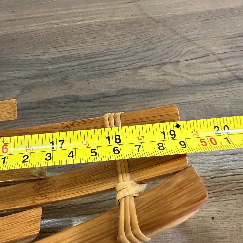 Handmade Bamboo Fruit Basket Boat Bowl Natural Wood Slatted Centerpiece 19.5in